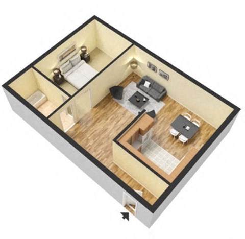 Floor plan for 1 bed, 1 bath, 660 sqft